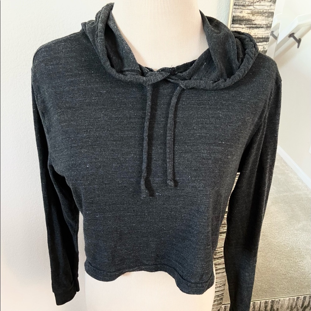 American Apparel Vintage Hoodie Gray Crop Lightweight Sweater Long Sleeve XS